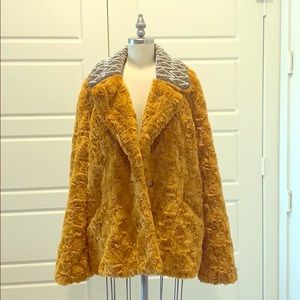 FREE PEOPLE RUST FAUX FIR COAT WITH BEADED COLLAR